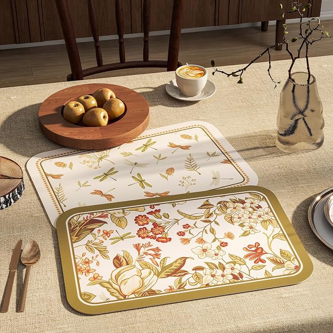 Vinyl Waterproof Placemats Set of 6 Rectangular,12"*17"-Grace B | Wipeable Beautiful Print Place Mats,Stain Resistant,Heat Resistant,Everyday Meals,Kitchen,Dinning,Holiday,Decor - Image 5