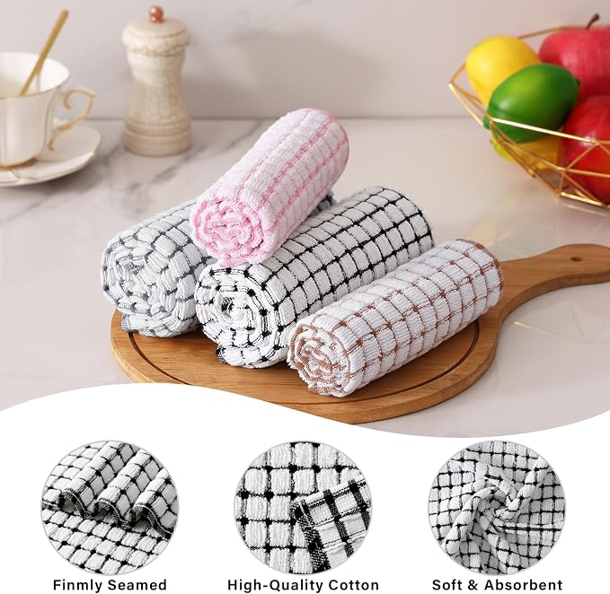 Kitinjoy Cotton 24 Pack Terry Kitchen Towels, Mix Color | 16 x 25 Inches Super Soft and Absorbent Dish Towels, Quick Drying hand towels for kitchen Drying - Image 2