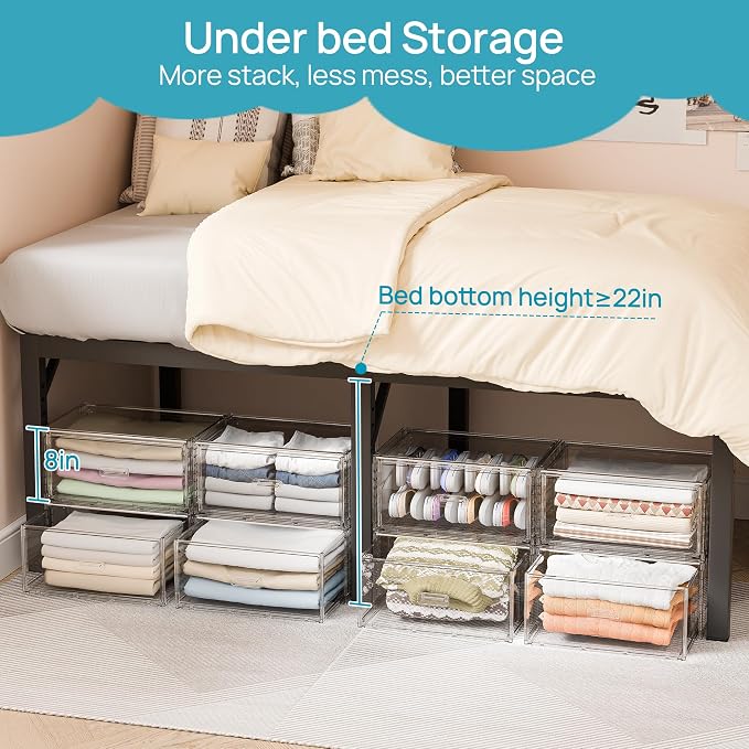 Vtopmart 2 Pack Large Clear Stackable Storage Drawers for Closet, 23QT | Easily Assemble Plastic Closet Storage Bins, Dust-Proof UnderBed Organizer for Clothing Underwear T-shirt Organization - Image 6