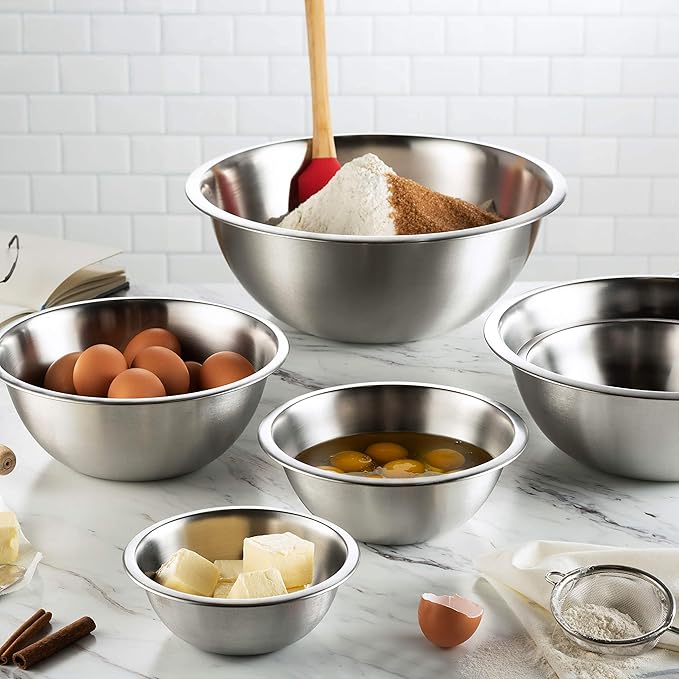 FineDine Stainless Steel Mixing Bowls Set, 6-Piece Metal Bowls | Stainless steel bowls, nesting design saves space, dishwasher safe, prep bowls, baking bowls, cooking bowls - Image 5