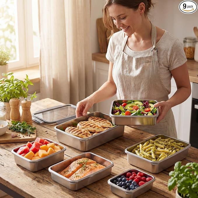 Hushee 6 Pack Bacon Cheese Container for Refrigerator, 304 Stainless Steel Airtight Deli Meat Container, Dishwasher Safe Fridge Storage Fruit Lunch Storage with Lids for Fridge, 4 Sizes - Image 4