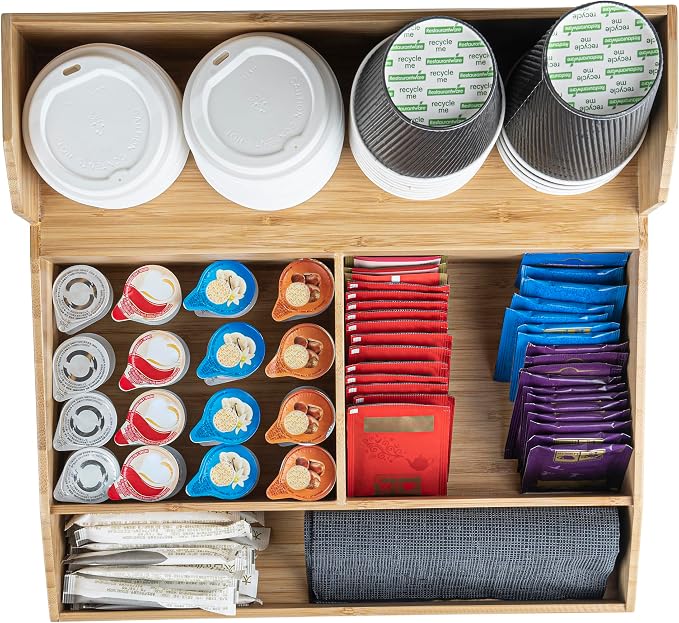 Restaurantware Coffee Cup Organizer 15 x 14.25 x 9.25 Inch Multipurpose Bamboo Condiment Holder Brown Countertop Cup and Lid Organizer for Coffee Shops and Office Break Rooms - Image 11