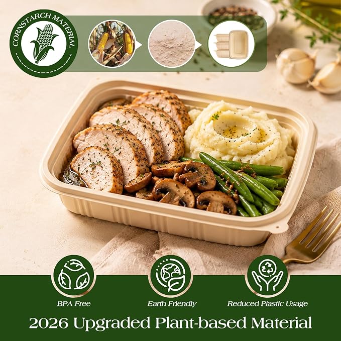 100 Piece (50 Pack) Meal Prep Containers with Lids, 16 oz Cornstarch Small Food Storage Containers Plant-based Lunch Box for Salad, BPA Free Plastic Disposable Take Out Boxes Microwave & Freezer Safe - Image 2