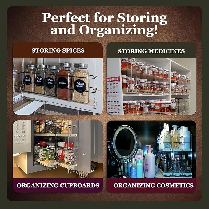 Narrow Spice Rack -Sliding Spice Jars Organizer - Pantry Organizers & Storage - Slide Out Drawers for Kitchen Cabinets - Seasoning Caddy (2.3" W x 5.0" H x 10.6" D, Partially Assembled) - Image 7