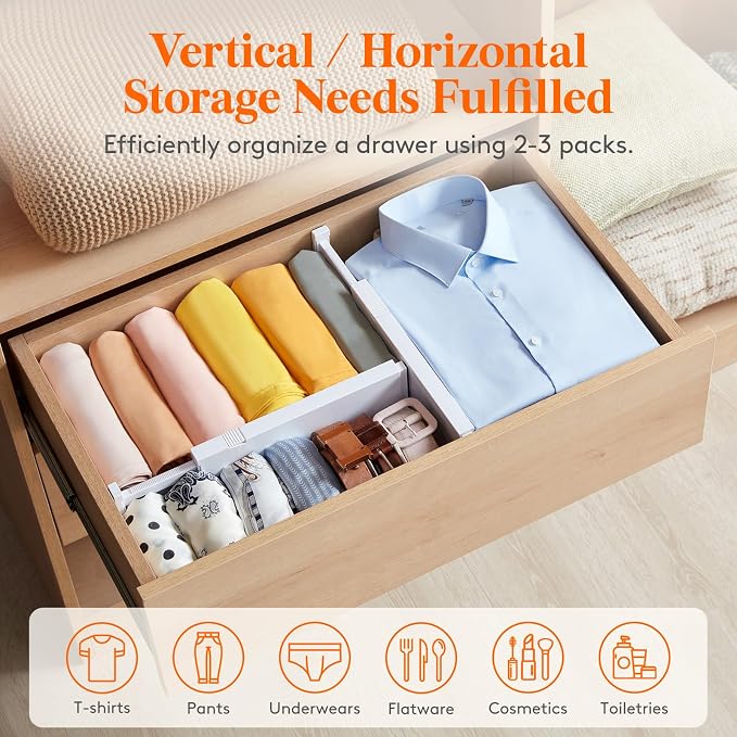 Lifewit 4" High Upgrade Drawer Divider, Adjustable Drawer Organizer Clothes | 9 Pack 11"-17" Expandable White Plastic Drawer Separator for Dresser, Kitchen, Closet, Nursery, Office Organization & Storage - Image 5