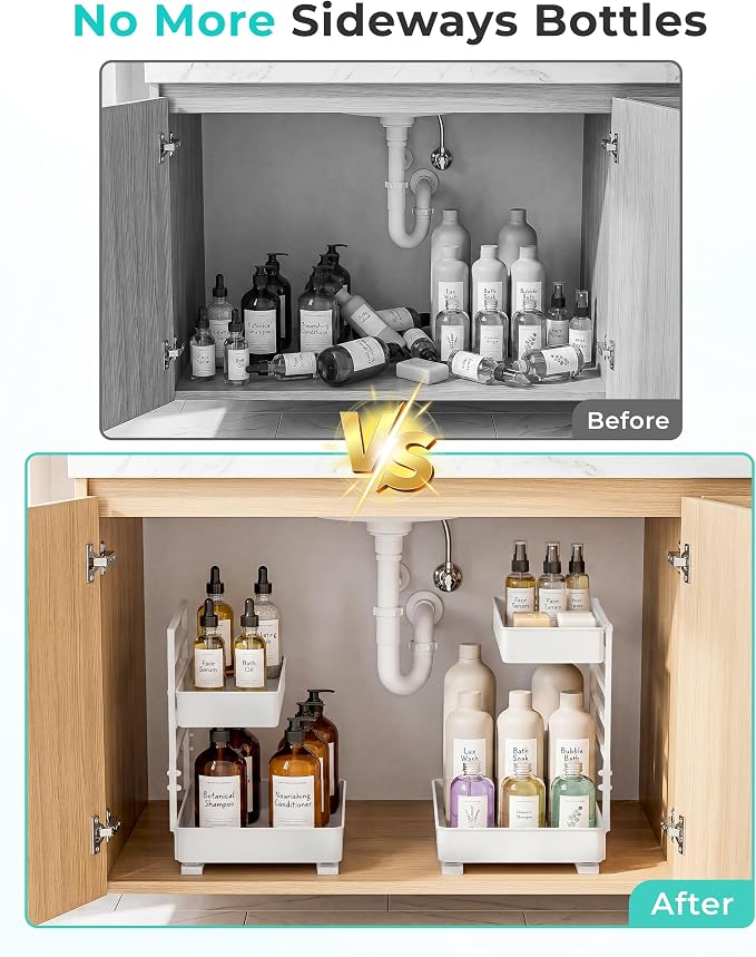 EVERIE Metal Pull Out Slide Shelf Organizer for Framed or Frameless Under Sink CabinetsOrganization in Kitchen, Bathroom, Counter, Cabinets (White, 1 Set) - Image 2