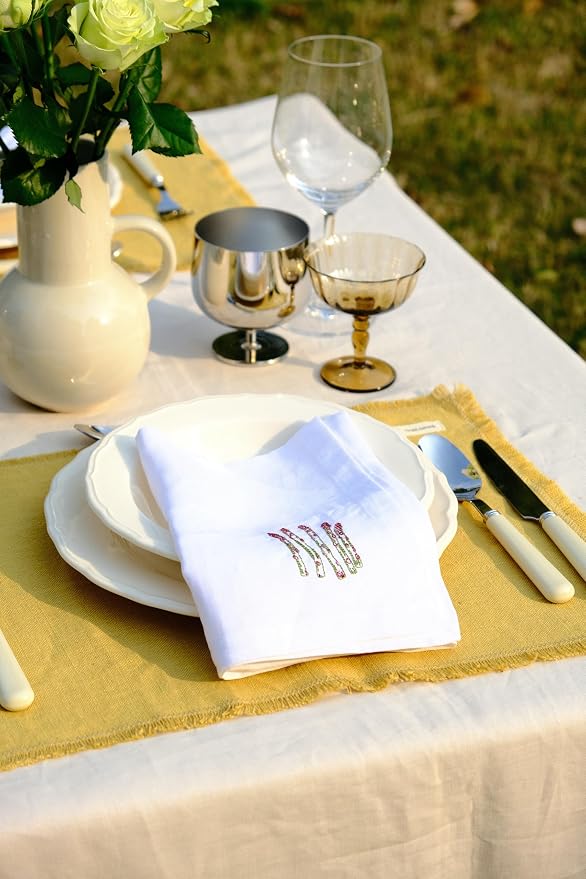 White Linen Napkins Set of 4-100% Pure Linen Embroidered Dinner Napkins 19 x 19 Inch for Spring, Summer Memorial Day - Botanical Embroidery (Garden Harvest Collection) - Image 10