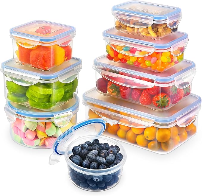 YASHE Food Storage Containers 16PCS (8 Containers + 8 Lids), Airtight Plastic Food Containers with Lids, Pantry & Kitchen Containers, Leak-Proof, BPA Free, Microwave & Freezer Safe by YASHE