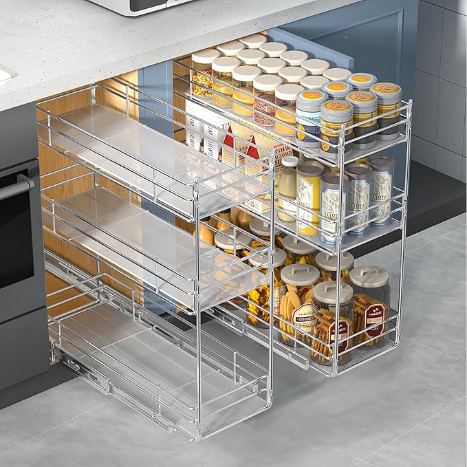 Pull Out Spice Rack Cabinet Organizer (8" W X 20½" D),3 Tier Slide Out Drawer for Narrow Cabinet, Pull Out Shelves Under Cabinet Storage for Kitchen - Image 6