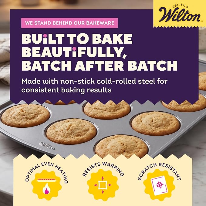 Wilton Gold Non-Stick Muffin Top Pan, Stainless Steel, 11 x 16 in. | Non-Stick Steel with Scratch-Resistant Coating, Resists Warping, Extended Handles, Dishwasher Safe, Perfect for Muffin Tops - Image 6
