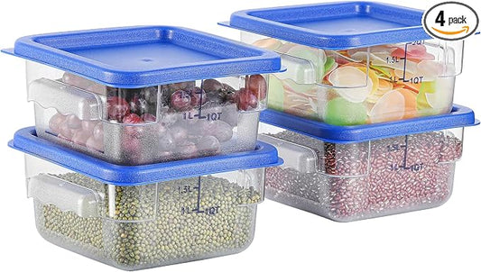 4 Pcs 2 QT Square Food Storage Containers with Blue Lids Home Kitchen Container Set with Handle, Clear Scarle for Grain Bean Stackable Dishwasher Freezer Safe BPA-Free Polycarbonate by EGGKITPO