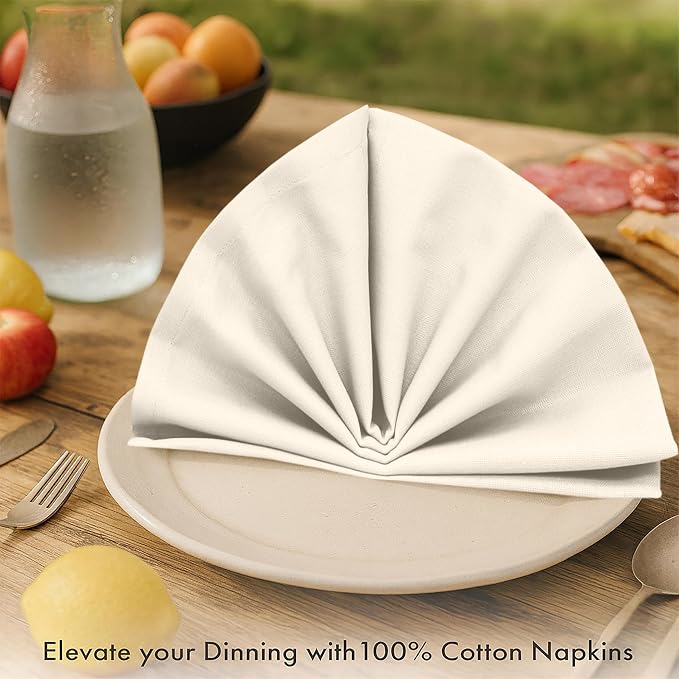 Ruvanti Cloth Napkins Set of 6, 100% Cotton High GSM 18x18 Inches Soft, Washable, Highly Durable & Absorbent, Perfect for Parties, Christmas, Thanksgiving Dinners – Antique White - Image 3