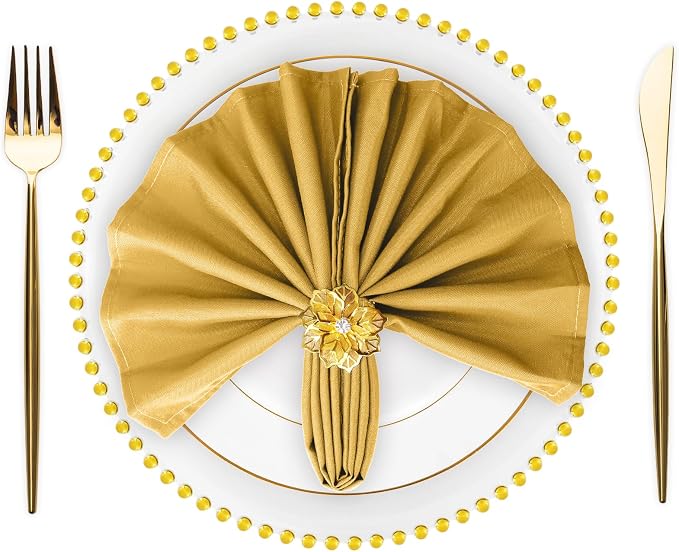 SuperO Set of 120 Cloth Napkins 17 x 17 Inch, Polyester Solid Washable Dinner Napkins with Hemmed Edges,Great for Restaurant, Wedding and Party(Gold) by SuperO
