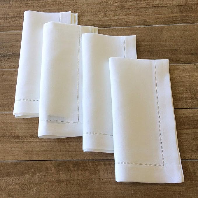 White Linen Hem Stitch Dinner Napkins - Set of 6 20"x20"-Ladder hemstitch 100% Linen Cloth Napkins - Image 2