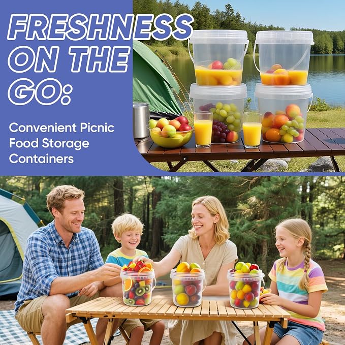 4Pack 34oz Clear Bucket with Lids - Plastic Food Storage Containers, Airtight Screw-On Lids - Freezer Safe Ice Cream Bucekts, Food Grade Reusable Containers for Kitchen - Image 6