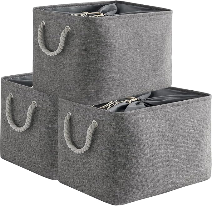 Storage Basket for Organizing - 16x12x12 inch 3 Pack Fabric Storage Cubes, Cube Storage Bin for Shelves Closet Organizer Cloth Gift Toy (Grey) by TheWarmHome