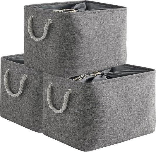 Storage Basket for Organizing - 16x12x12 inch 3 Pack Fabric Storage Cubes, Cube Storage Bin for Shelves Closet Organizer Cloth Gift Toy (Grey) by TheWarmHome