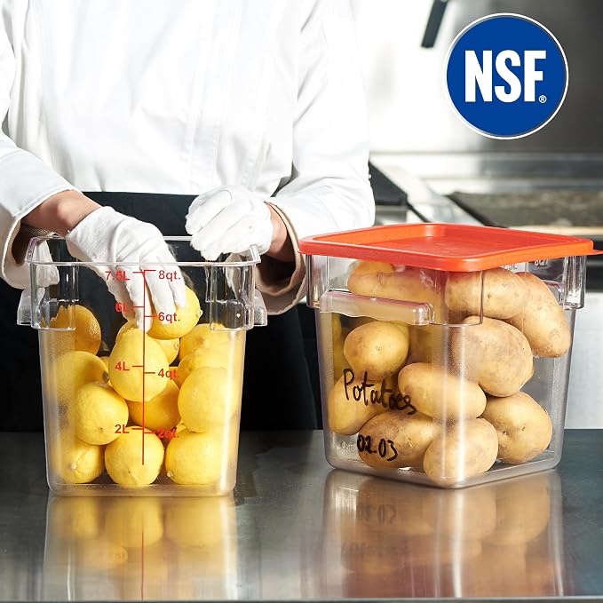 4 Pack Food Storage Container with Red Lid - NSF Listed Commercial Grade in 8.0 Qt - Square, Clear, Polycarbonate - Image 3