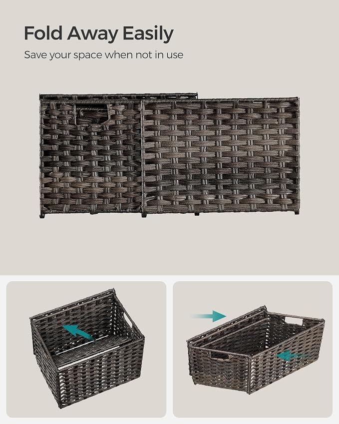 SONGMICS Storage Basket with Lid, Woven Blanket Storage Bin with Handles, Foldable, Removable Liner, Metal Frame, for Bedroom, Laundry Room, 9.2 Gallons (35 L), Brown URST040K01 - Image 8