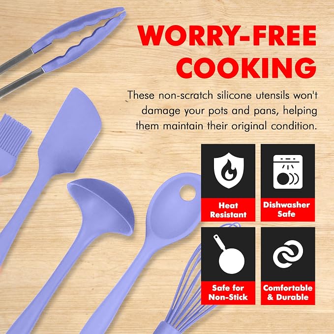 Chef Craft - Premium Silicone Kitchen Tools and Utensils Set, Non-Scratch, Withstands Temperatures up to 450°F, BPA-Free, 9 Piece Cooking Utensils Set, Pastel Blue - Image 3