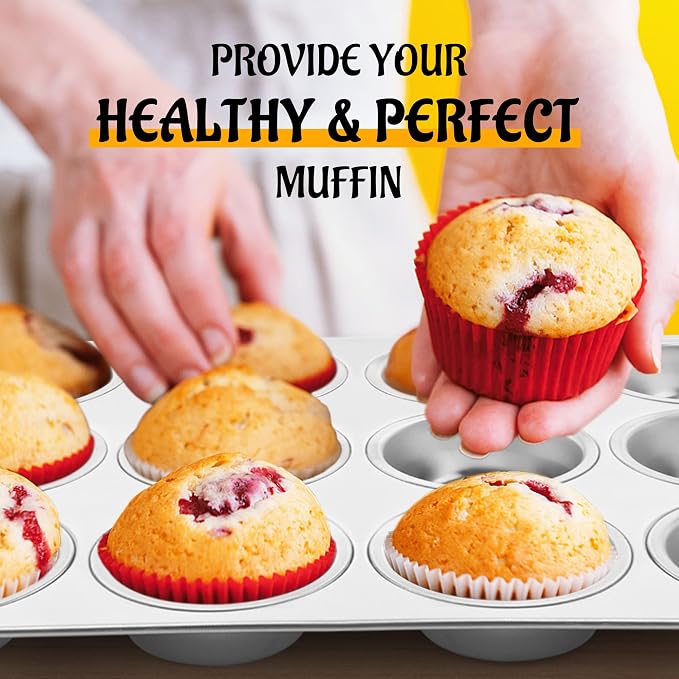 E-far Muffin Pan 12-Cup, 2-Pack Stainless Steel Cupcake Pan for Oven | Non-Toxic Metal Muffin Tins for Baking Muffins & Cupcakes, Regular Size & Easy Clean, Dishwasher Safe - Image 6