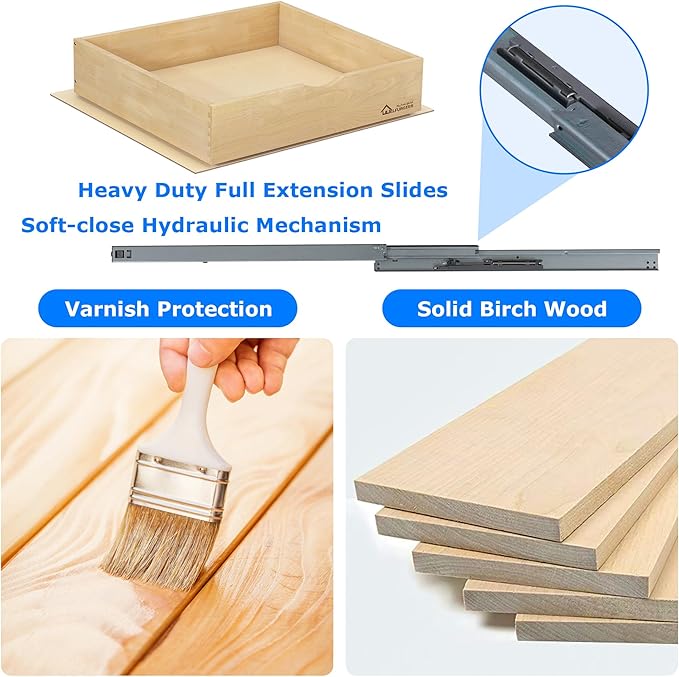 WelFurGeer Premium Birchwood Pull-Out Cabinet Drawers, 14" W x 21" D Pull Out Cabinet Organizer, Soft Close Slide-Out Shelves for Kitchen Cabinets, Heavy-Duty Cabinet Organizer for Home & Kitchen - Image 4