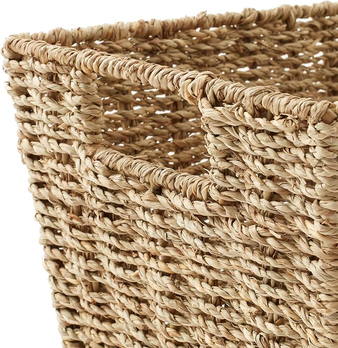 Casafield Set of 4 Seagrass Hyacinth Storage Baskets with Handles - Natural, Woven Storage Bins for Shelves, Blankets, Laundry Organization - Image 5