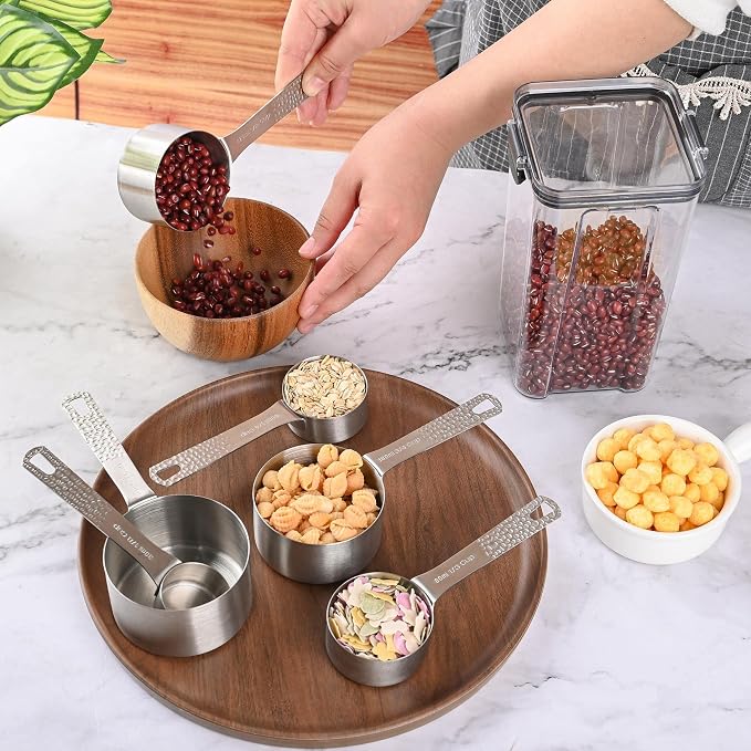 Measuring Cups and Spoons Set 14, 18/8 Stainless Steel Measuring Cups and Spoons Set for Baking & Kitchen, Metric & US Measure 6 Cups & 7 Spoons with Leveler - Image 8