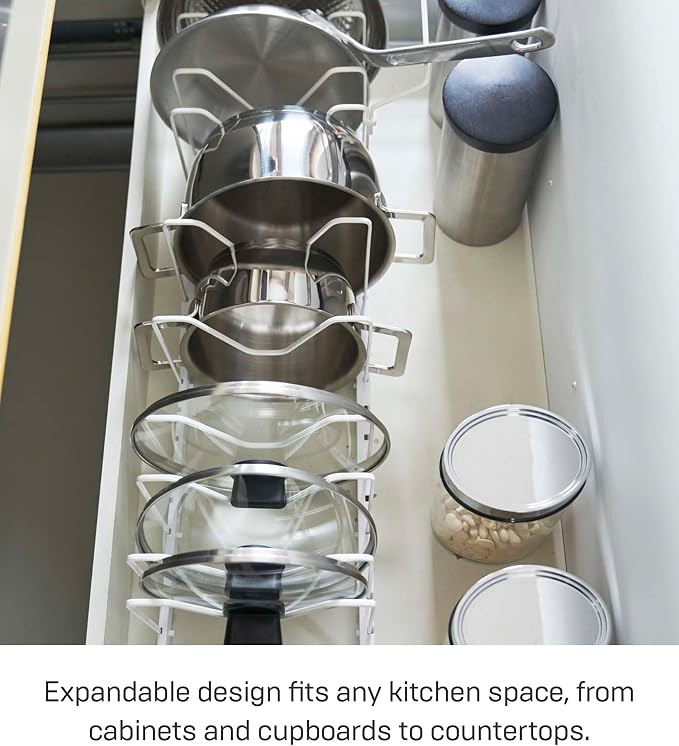 YAMAZAKI Home Tower Adjustable Lid & Pan Organizer – Kitchen Drawer Storage Shelf Rack | Adjustable kitchen drawer storage shelf rack organizes pot lids and pans. Built for daily use. Keeps essentials organized. - Image 4