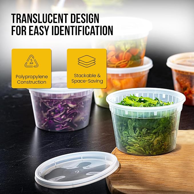 OCS Parts 48-Pack Round Plastic Deli Containers with Lids | Stackable, Microwavable, Freezer and Dishwasher Safe BPA Free Food Prep and Storage Containers (16 Ounce) - Image 3
