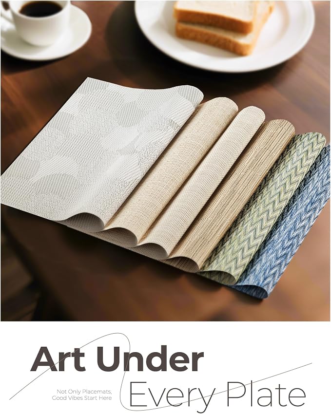 Leetaltree Beige White Placemats Set of 12 - Heat Resistant Non-Slip Place mats for Dining Table, Washable Durable PVC Vinyl Woven Table Mats(Beige White, 12) - Image 8