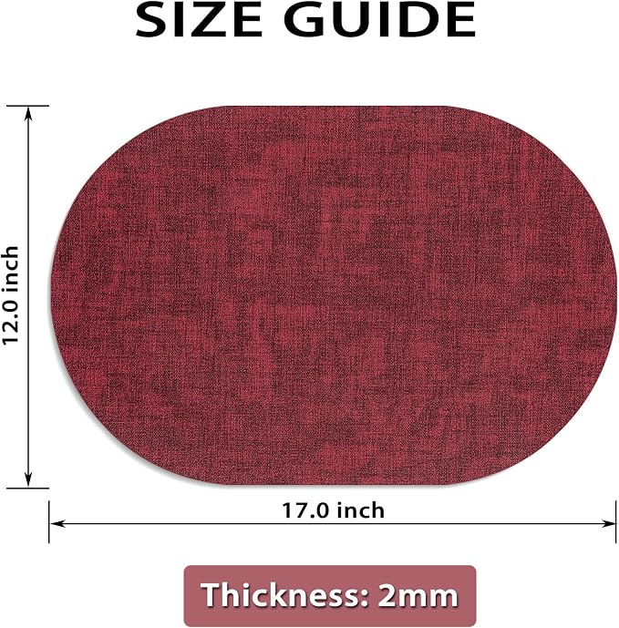 Placemats for Dining Table Set of 8 Non-Slip, Heat Resistant Oval Leather Placemat Double Layer, Waterproof Table Mats Easy to Clean for Kitchen Dining Room Coffee Office Table, Wine Red - Image 6