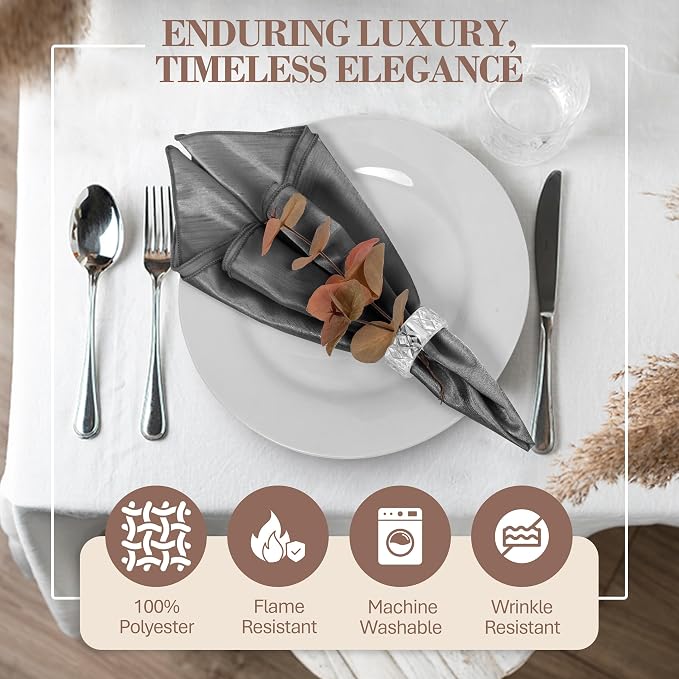17x17-Inch Shantung Cloth Napkins, Charcoal, Set of 60 - Image 2