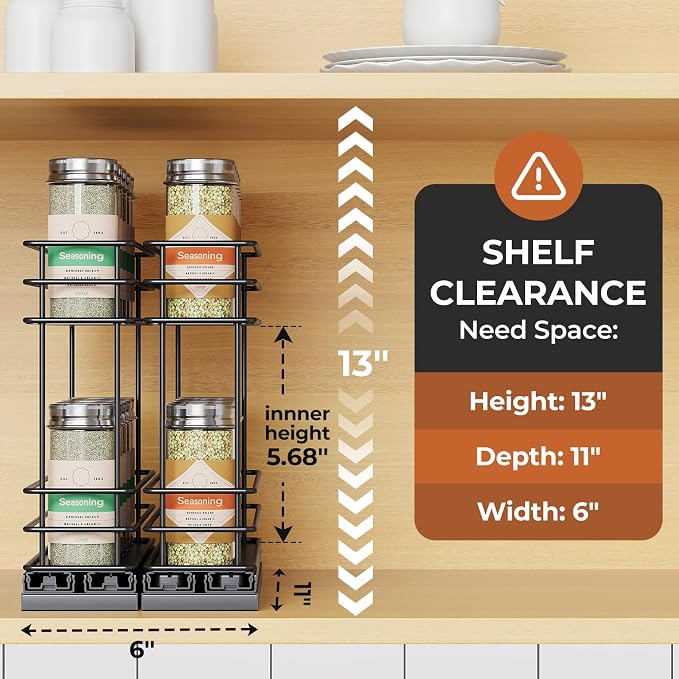 Mystozer Pull Out Spice Rack Organizer for Cabinet, Slide Out Spice Racks, Easy to Install Spice Cabinet Organizers, 5.2" Wx10.43 Dx8.26 H, 2 Packs 2 Tiers(Black) - Image 2