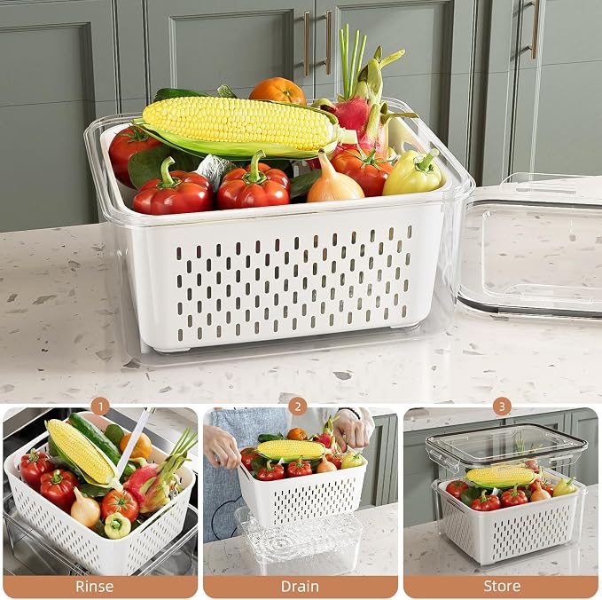 KEMETHY 10 Pack Fruit Storage Containers for Fridge with Removable Colanders - Food Storage Containers with Lids, BPA-Free Produce Containers Keep Fruits, Vegetables, Berry, Meat Fresh Longer - Image 5