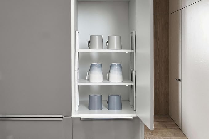 Nxconsu Cabinet Shelf Riser, Adjustable Cabinet Organizer, 10.3" Deep White | Heavy-Duty Metal Expandable Shelf Holds 50 lb with 3 Height Levels for Kitchen Cabinet Cupboard Pantry Dish Mug - Image 7
