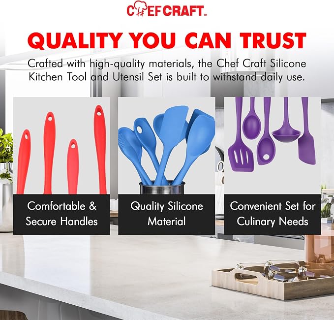 Chef Craft - Premium Silicone Kitchen Tools and Utensils Set, Non-Scratch, Withstands Temperatures up to 450°F, BPA-Free, 5 Piece Cooking Utensils Set, Gray - Image 6