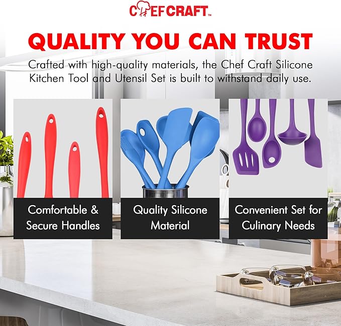 Chef Craft 5 Piece Multicolored Premium Silicone Kitchen Tool Set, Assorted (42086) - Image 6