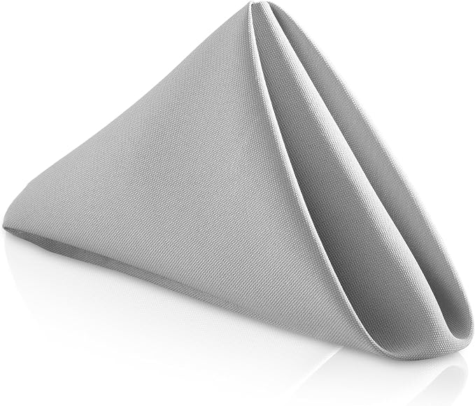 Lann's Linens Set of 12 Cloth Dinner Napkins, 20-inch Polyester Napkins, Washable and Reusable Fabric for Weddings, Hotels, Restaurants - Silver Gray by LannsLinens