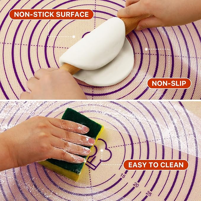 DANIA & DEAN 28"x20" Extra Thick Silicone Baking Mat for Pastry and Bread | Non-Slip & Non-Stick Mat with Measurements, for Pizza, Pie Crust, Dough Rolling, Pasta & Sourdough, Reusable Counter Sheet - Image 4