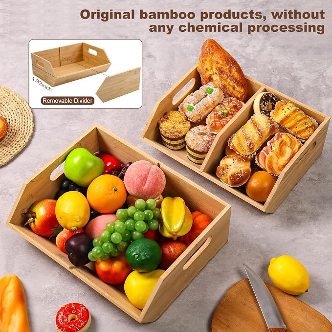 2 Set Bamboo Storage Bins, Pantry Organizers and Storage, Kitchen Countertop Organization and Storage Basket for Produce, Onions, Potatoes, Garlic, Fruits, Vegetable and Bread - Image 4