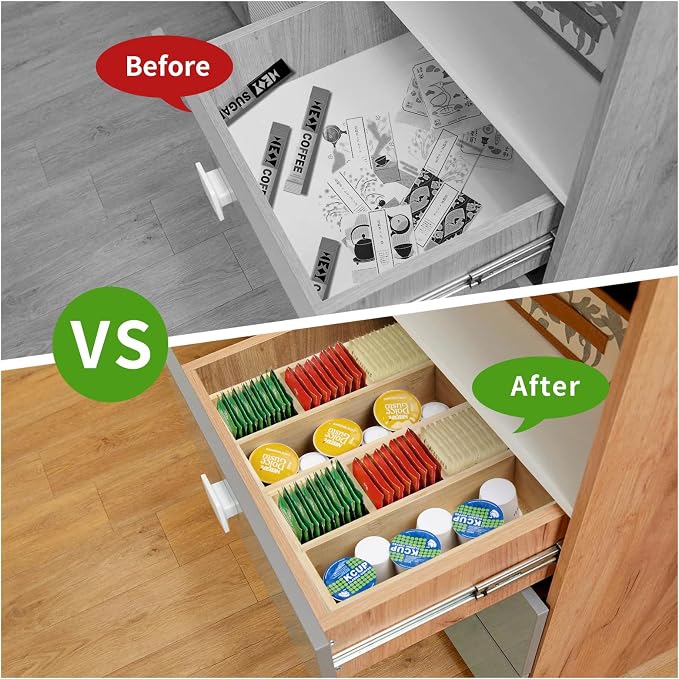 4 Pack Bamboo Tea Bag Organizer, Tea Bag Storage for Drawers, Sturdy Tea Chest Boxes for Shelf, Coffee Station, Sugar Packet, Sweeteners, Small Packets - Image 6