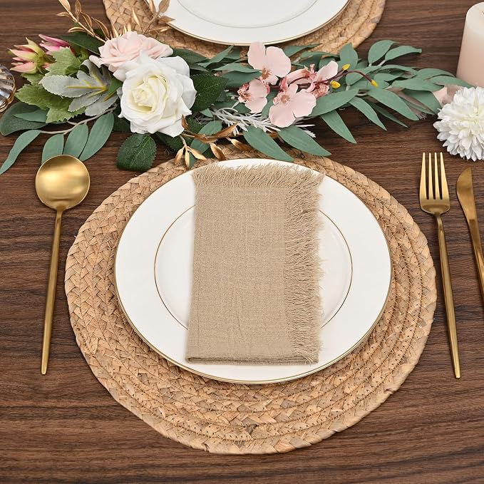 60 Pack Caramel Napkins Cotton Linen Napkin 16 x 16 Inch Caramel Napkins Cloth Handmade with Fringe Soft Washable Rustic Dinner Napkin Cloths for Wedding Party Dinner Table - Image 7