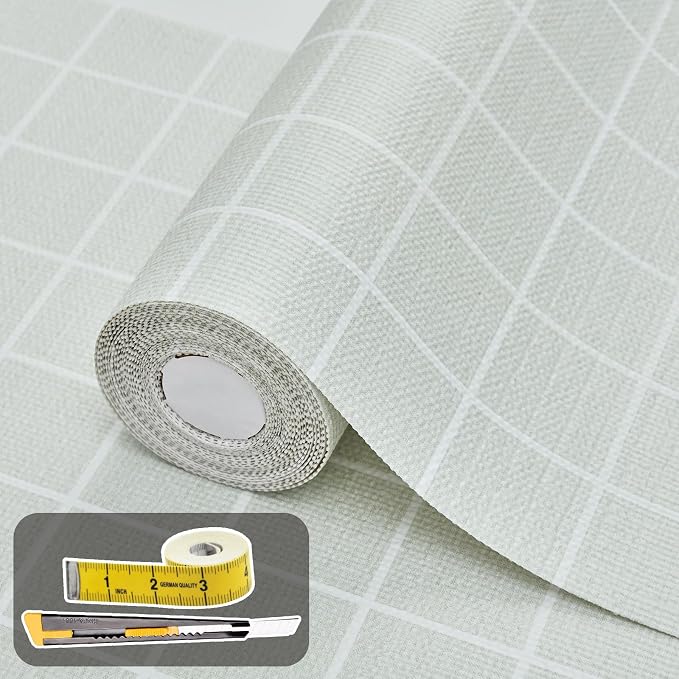 Drawer and Shelf Liner for Kitchen Cabinet: 12 in X 20 Ft Non Slip | Waterproof Shelf Paper Non Adhesive Refrigerator Liners Light Gray Grid Easy Liners for Bathroom by Kimhan