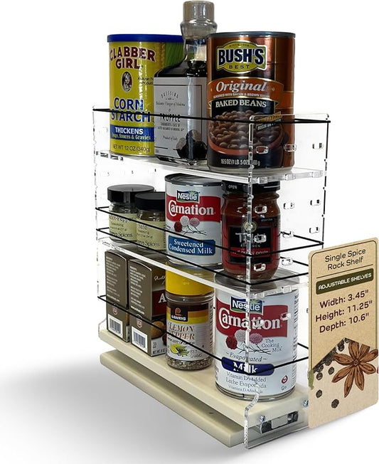 Adjustable Spice Rack Drawer - Pull Out Cabinet Organizer - Kitchen and Pantry Organizers and Storage - Spice Caddy - 1 Drawer, 2 Upper Tier (3.45" W x 11.25" H x 10.6" D, Cream) by VerticalSpice