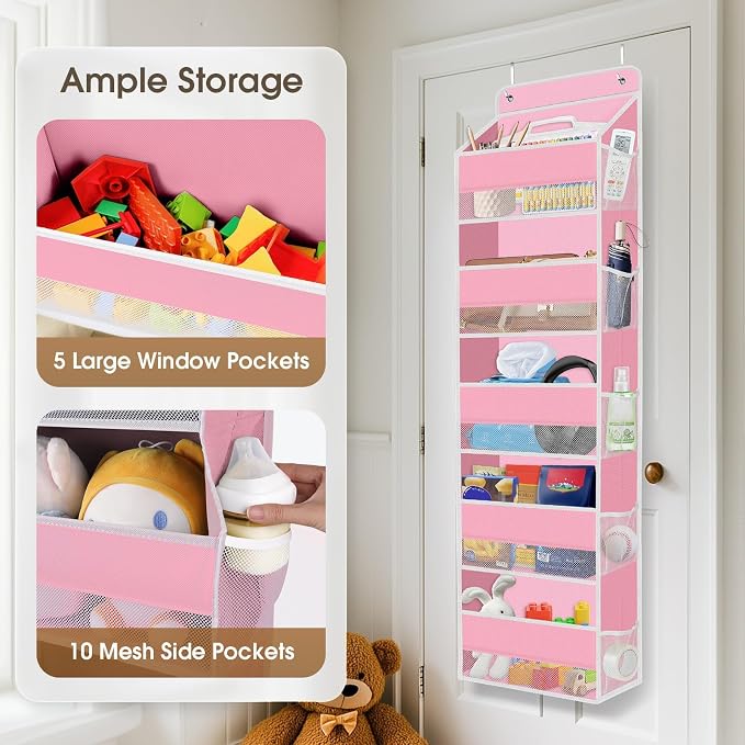 2 Pcs Over The Door Organizer Large Capacity Hanging Storage Room Organizer | 40 lb Capacity, Ultra-Sturdy, Foldable, Mesh Design with Clear Window, Space-Saving Organizer for Pantry, Nursery & Closet - Image 4
