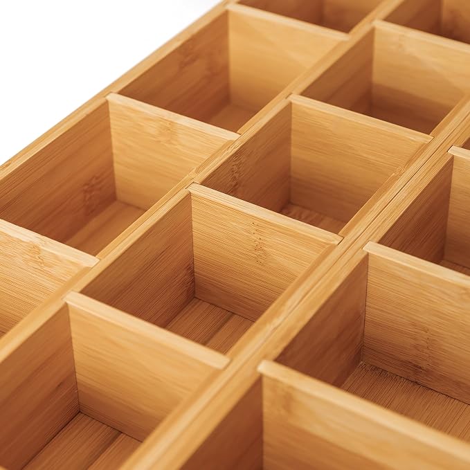 Utensil & Tea Bag Drawer Organizer, Bamboo | 14-compartment design, removable dividers, non-slip feet, sustainable bamboo - Image 7