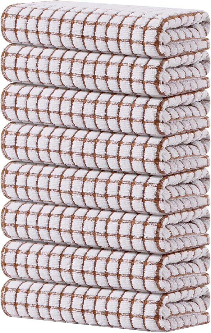 Kitinjoy Cotton 8 Pack Terry Kitchen Towels, Brown | 16 x 25 Inches Super Soft and Absorbent Dish Towels, Quick Drying hand towels for kitchen Drying by Kitinjoy