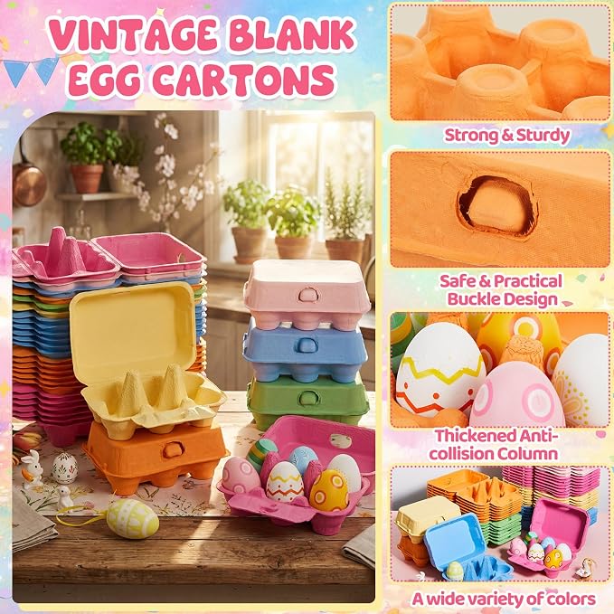Rtteri 30 Pieces Colored Paper Pulp Egg Cartons 2 x 3 Colorful Style Vintage Blank Egg Cartons for Fresh Duck Quail Storage Kitchen Family Farmhouse - Image 5