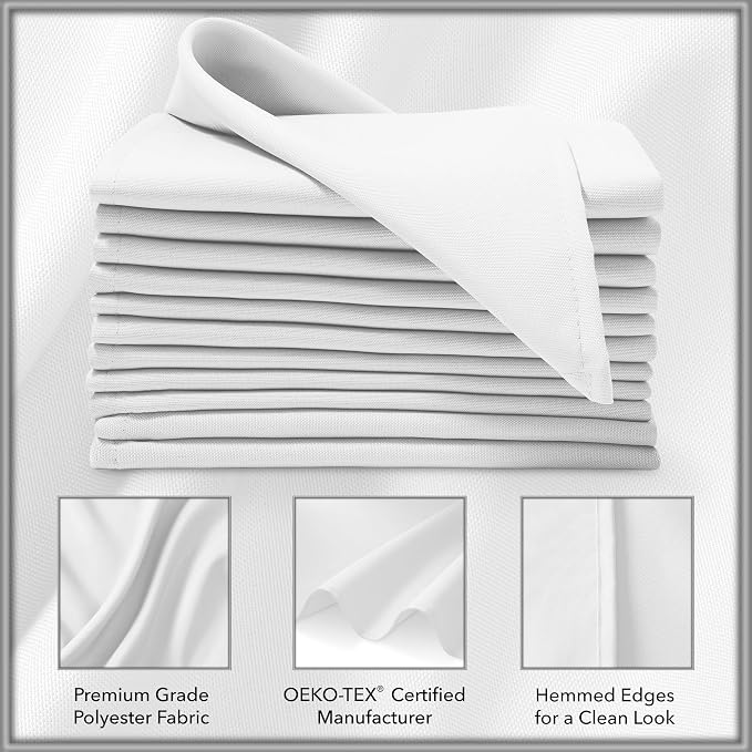 Lann's Linens Set of 12 Cloth Dinner Napkins, 17-inch Polyester Napkins, Washable and Reusable Fabric for Weddings, Hotels, Restaurants - White - Image 3